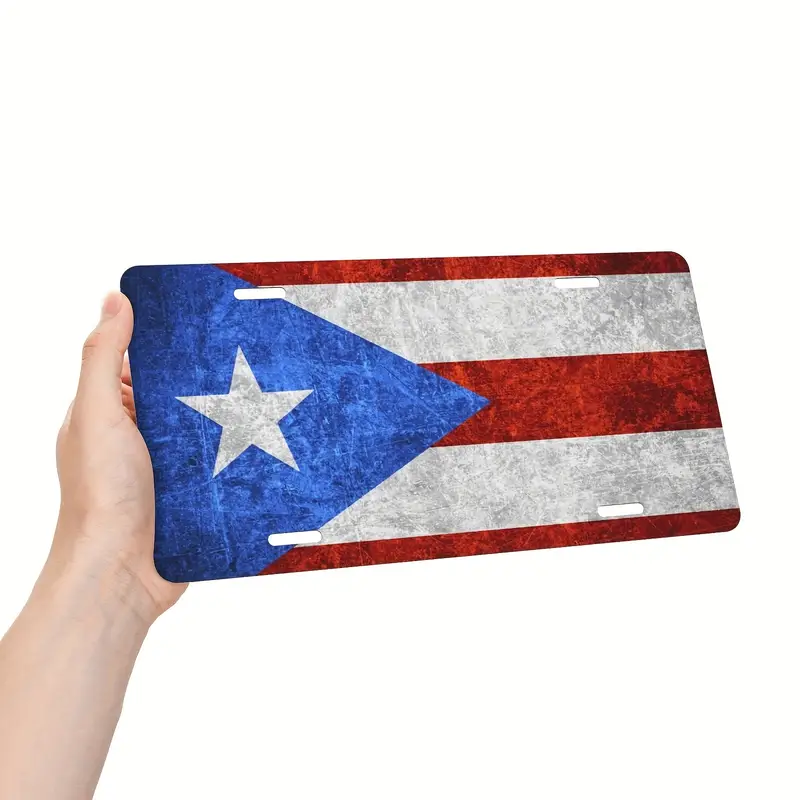 プエルトリコ国旗ヴィンテージスタイルブルーレッドナンバープレート